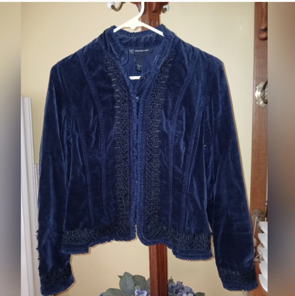 INC Navy Embellished Jacket – Holiday Glam Luxe Evening Style Size Large - Picture 2 of 7